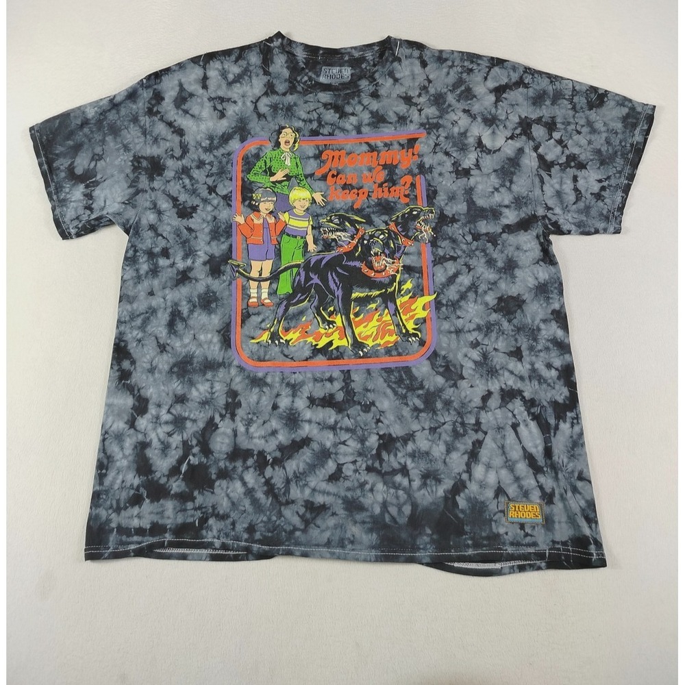 Steven Rhodes Tie Dye Graphic T Shirt Retro Horror Cerberus Dark‎ Humor Mens